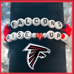 NFL - red & white Beaded elastic Falcons Rise Up,  bracelet set -New Handmade